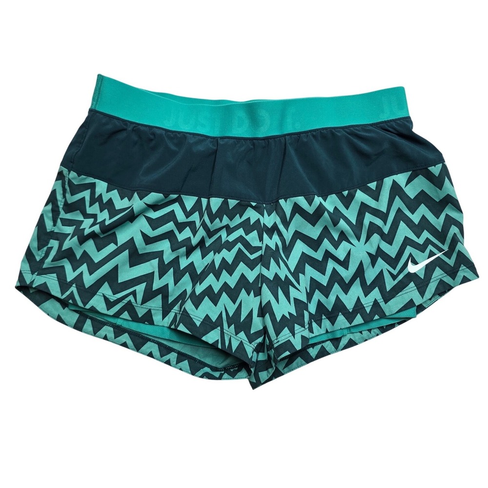 Nike Dri-FIT Running Shorts Chevron Zig Zag Teal Green Womens Medium